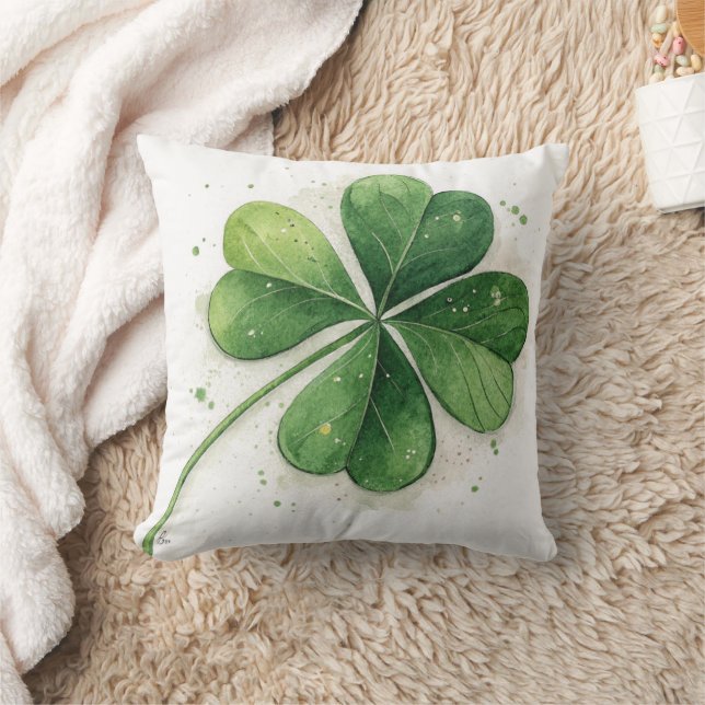 Lucky Four Leaf Clover St Patrick's Day Throw Pillow (Blanket)