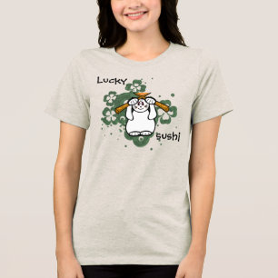 Lucky Four Leaf Clover Sushi-cat lucky maneki neko Tri-Blend Shirt