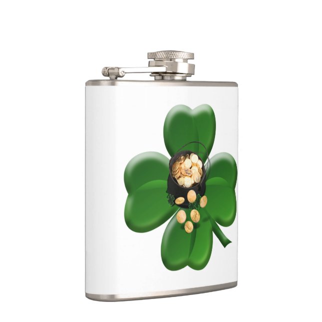 Lucky Four Leaf Clover with Pot Of Gold Hip Flask (Right)