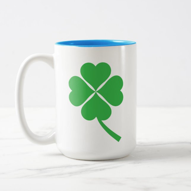 Lucky Four Leaf Shamrock Design-87906 Two-Tone Coffee Mug (Left)