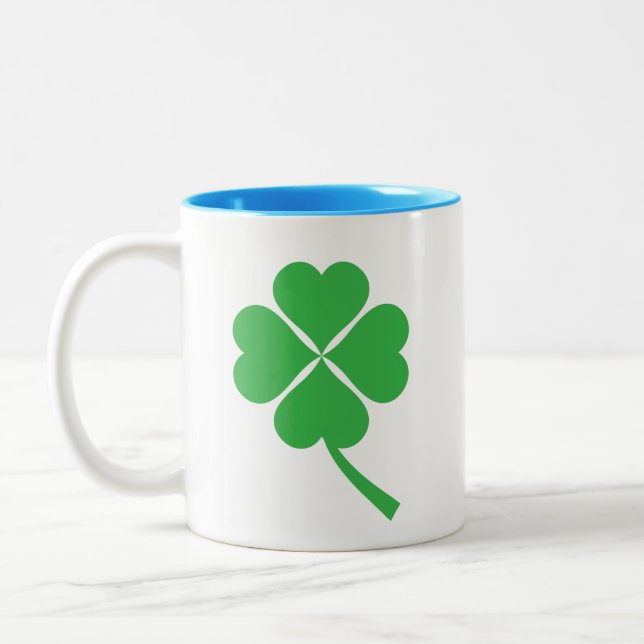 Lucky Four Leaf Shamrock Design-87906 Two-Tone Coffee Mug (Left)