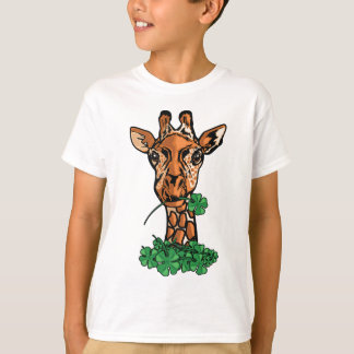 Lucky Giraffe Four Leaf Clover Cute Safari Animal  T-Shirt