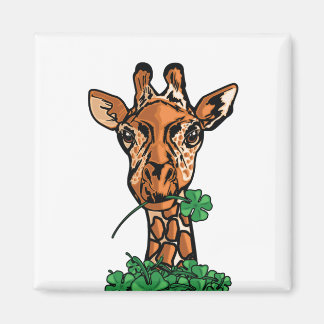 Lucky Giraffe Four Leaf Clover Whimsical Safari Magnet