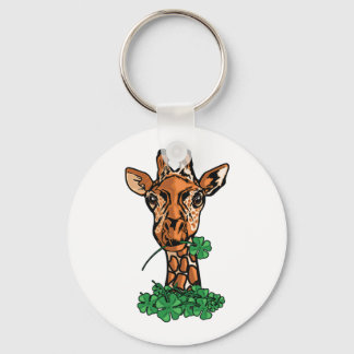 Lucky Giraffe Four Leaf Clover Wildlife Art Keychain