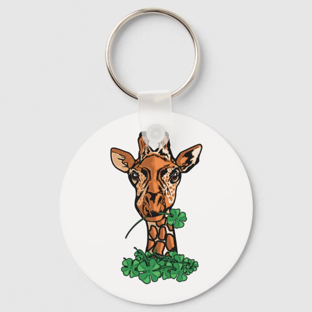 Lucky Giraffe Four Leaf Clover Wildlife Art Keychain (Front)
