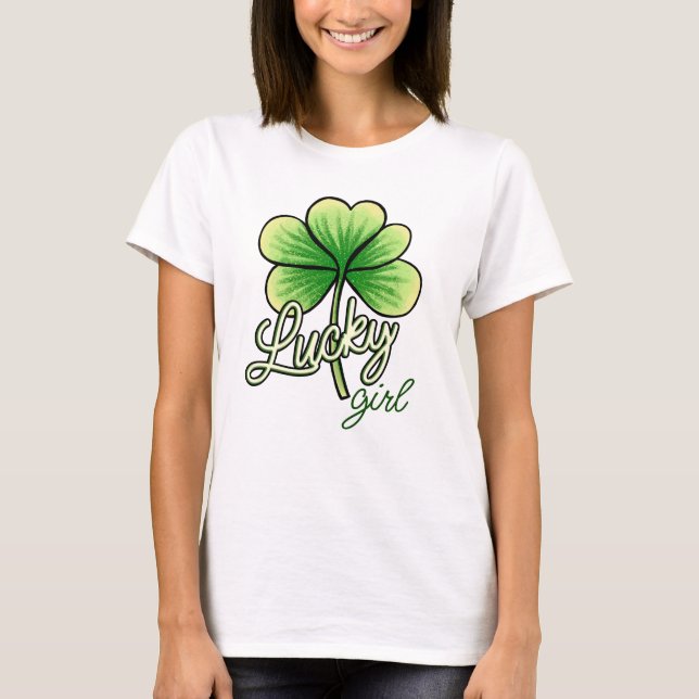 Lucky Girl Clover St. Patrick's Day T-Shirt (Front)