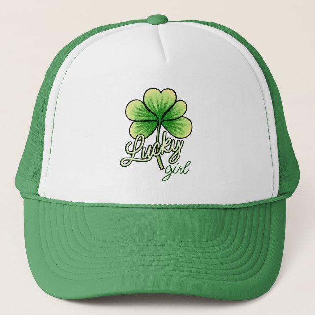 Lucky Girl Clover St. Patrick's Day Trucker Hat (Front)