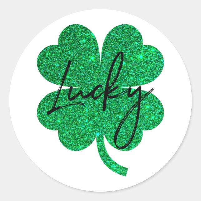 Lucky glitter four leaf clover classic round sticker (Front)