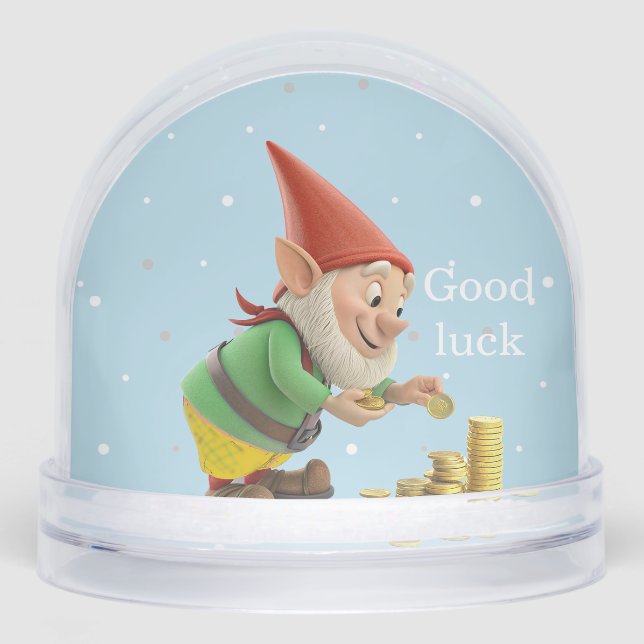 Lucky Gnome Elf with Gold Coins Snow Globe (Avant)