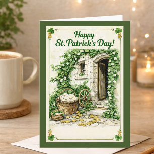 Lucky Gold Coin Irish Cottage St. Patricks Day Card