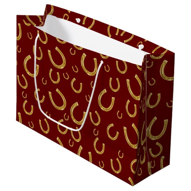 Lucky gold horseshoes pattern large gift bag (Front Angled)