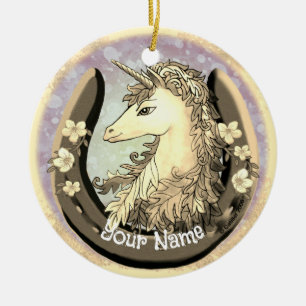 Lucky Gold Unicorn Ceramic Ornament