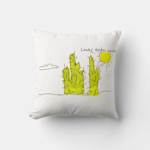 Lucky Golden Cactus Doodle Funky Throw Pillow
