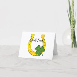 Lucky Golden Horseshoe with Shamrock Add Text Thank You Card