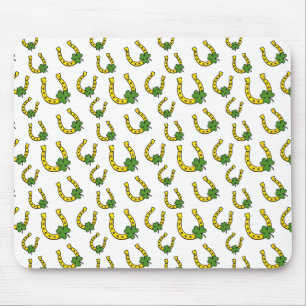 Lucky Golden Horseshoe with Shamrock on White Mouse Pad