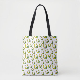 Lucky Golden Horseshoe with Shamrock on White Tote Bag