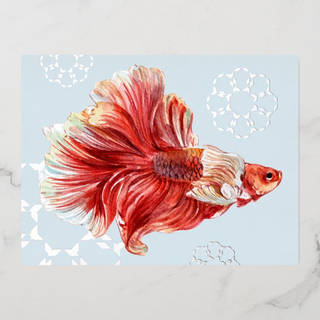 Lucky Goldfish & Bubbles Foil Postcard (Front)