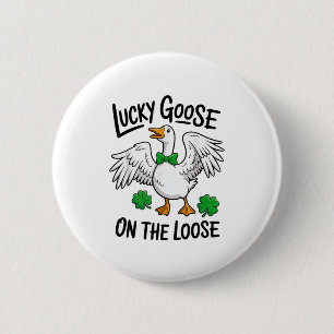 Lucky Goose On The Loose Funny Goose Shamrock 2 Inch Round Button