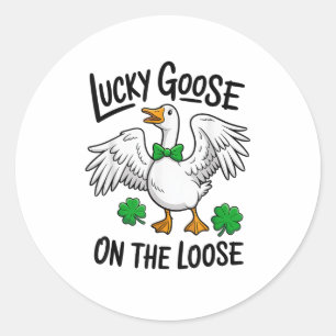Lucky Goose On The Loose Funny Goose Shamrock  Classic Round Sticker