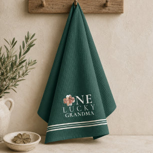 Lucky Grandma Green Shamrock Photo Kitchen Towel
