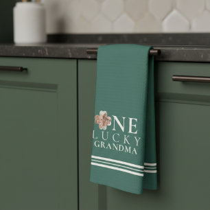 Lucky Grandma Green Shamrock Photo Kitchen Towel