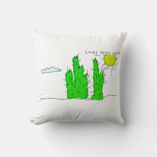 Lucky Green Cactus Doodle Funky Throw Pillow