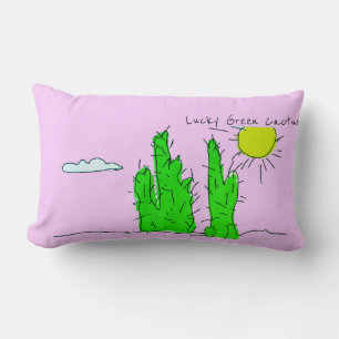 Lucky Green Cactus Doodle Funky Throw Pillow