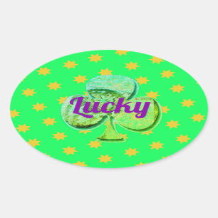Lucky green clover leaf oval sticker