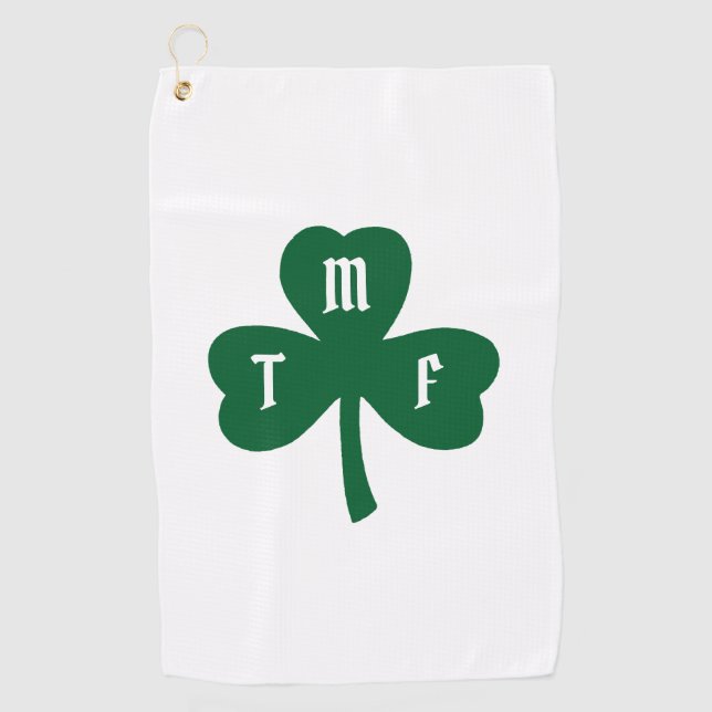 Lucky Green Clover Shamrock Monogram Initials Golf Towel (Front)