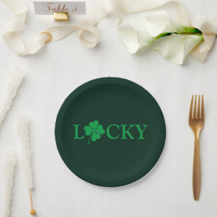 Lucky Green Clover Shamrock St. Patrick's Day Paper Plate