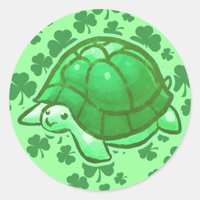 Lucky Green Clover Turtles Classic Round Sticker (Front)