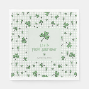Lucky Green Clovers & Hearts 1st Birthday Party Napkin