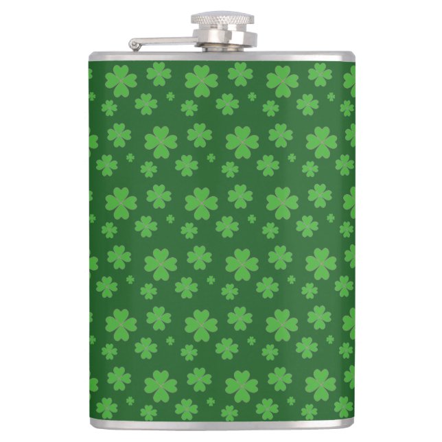 Lucky Green Clovers Hip Flask (Front)