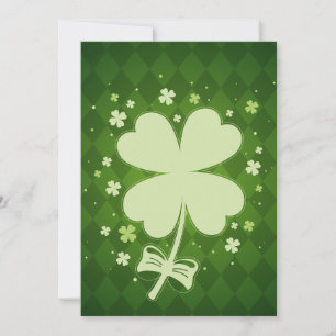 Lucky Green Diamond Four Leaf Ribbon Clover Holiday Card