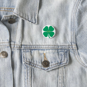 Lucky Green Four Leaf Clover Name Initials 1 Inch Round Button