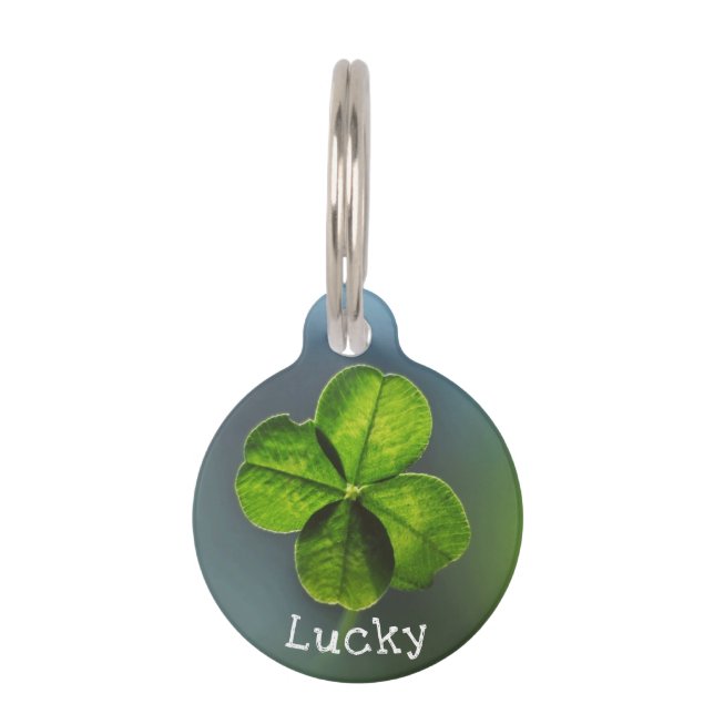 Lucky Green Four Leaf Clover Pet Tag (Front)