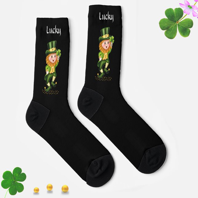 Lucky Green Gnome on Black Socks (Creator Uploaded)