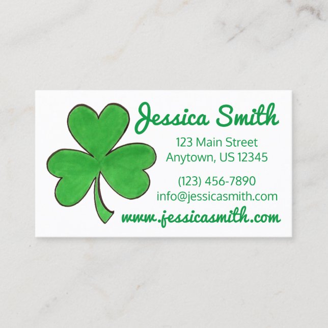 Lucky Green Irish Shamrock Clover St Patrick's Day Business Card (Front)