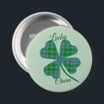 Lucky Green Plaid Shamrock Four-Leaf Clover  3 Inch Round Button<br><div class="desc">Green plaid shamrock or four-leaf clover for good luck all year long! This shamrock graphic can be transferred to many other products and re-sized. Text is customizable.</div>