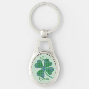 Lucky Green Plaid Shamrock Four-Leaf Clover  Keychain