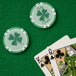 Lucky Green Plaid Shamrock Four-Leaf Clover Poker Chips