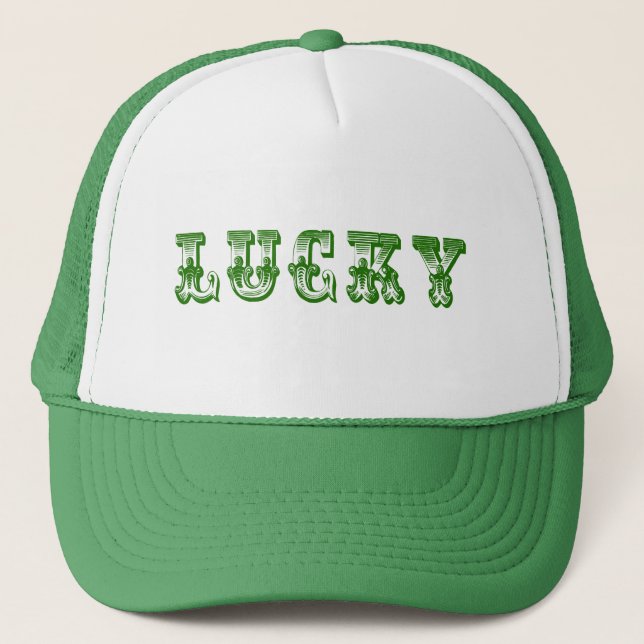 Lucky-Green Retro Fancy Text Design 3 Trucker Hat (Front)