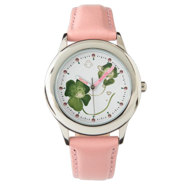 LUCKY GREEN SHAMROCK LADIES WITH HEARTS WATCH (Front)