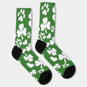 Lucky Green Shamrock & Paw Print Socks