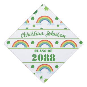 Lucky Green Shamrock St Patricks Day Rainbow Graduation Cap Topper