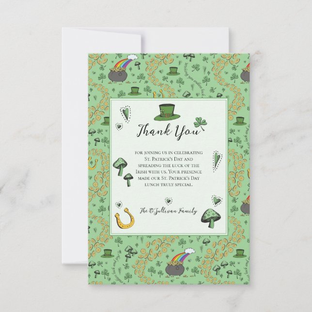 Lucky Green St Patricks Day Irish Thank You Card (Front)
