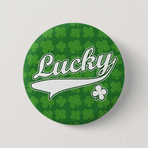 Lucky, Green/White 4 Leaf Clover 2 Inch Round Button