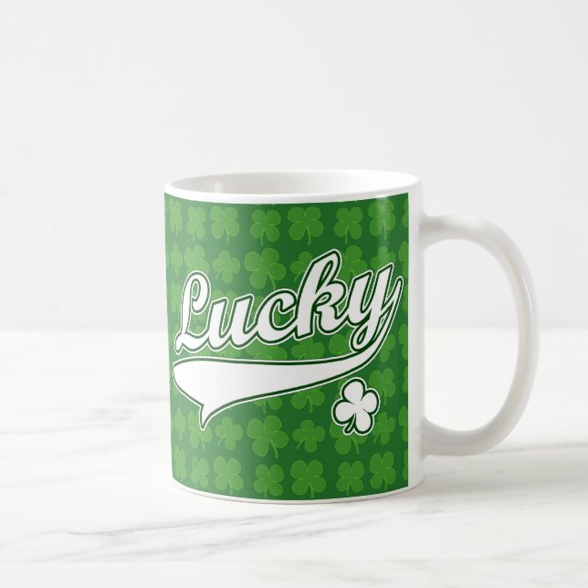 Lucky, Green/White 4 Leaf Clover Coffee Mug (Right)