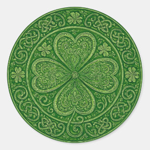 Lucky Harmony: Celtic Four-Leaf Mandala Classic Round Sticker