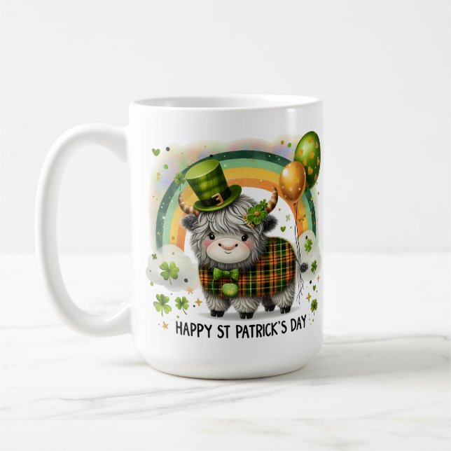 Lucky Highland Cow- St. Patrick’s Day Coffee Mug (Left)